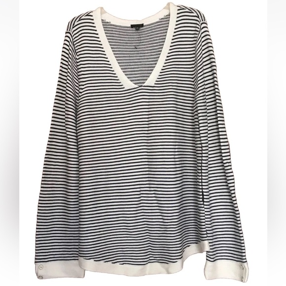 TALBOTS Womens XL Tunic Top Blue Pullover Waffle Knit Thermal Blue White Stripe - Picture 1 of 6